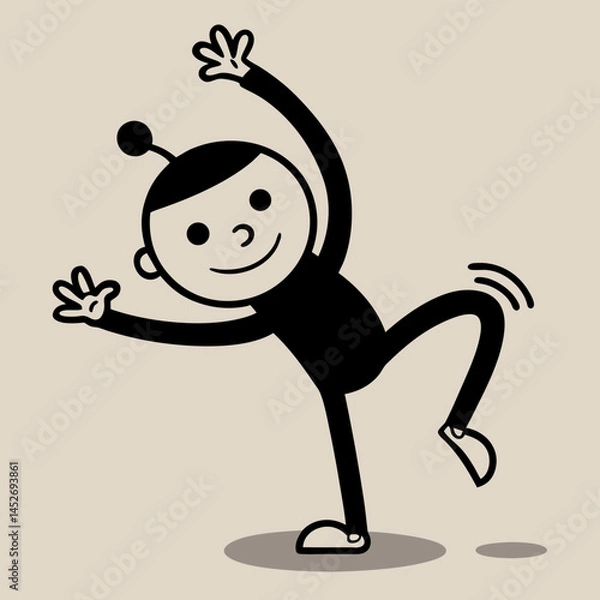Obraz Playful Stick Figure Dancer with Antenna - Whimsical Dance Illustration.