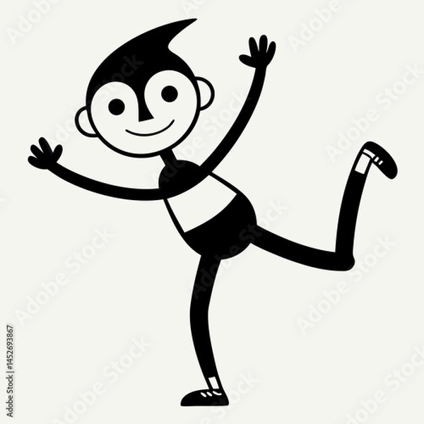 Obraz Playful Stick Figure Dancer with Antenna - Whimsical Dance Illustration.
