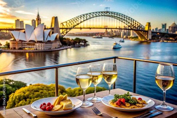 Fototapeta Elegant dining with a scenic waterfront view. AI Generative