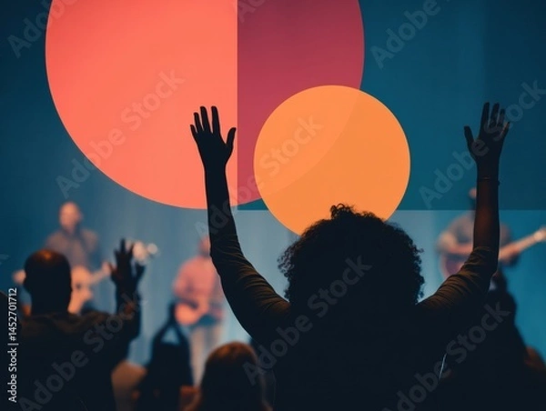 Fototapeta Immersive Worship Experience Vibrant Gen Z Spiritual Connectivity - Authentic Collective Expression in Contemporary Ecclesiastical Design