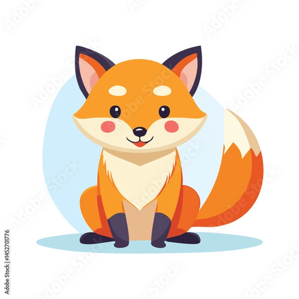 Fototapeta Cute Vector Illustration of a Fox Sitting in Modern Flat Style