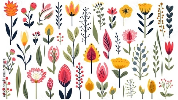 Fototapeta Professional Spring Floral Doodle Elements for Artistic Designs and Projects