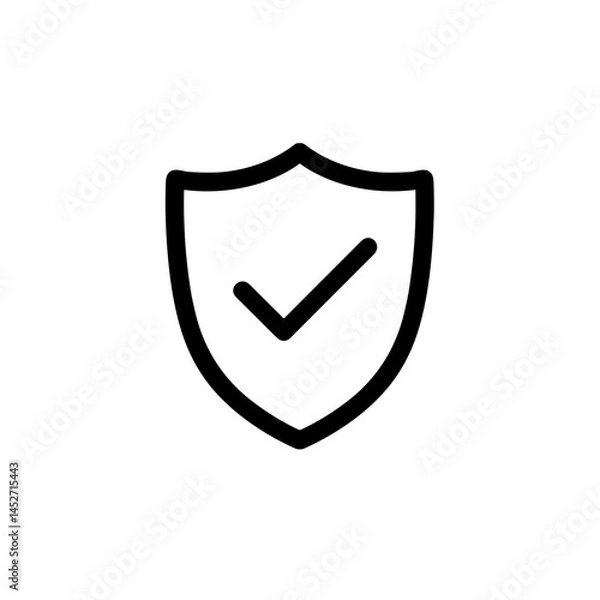 Fototapeta simple shield icon with checkmark in black outline, minimalist design for security