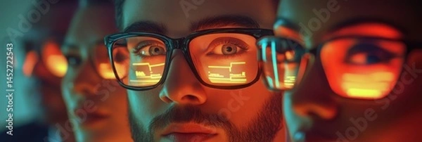 Fototapeta Focus on individuals with glasses and screens.