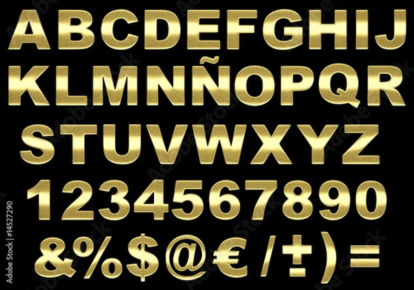 Obraz 3d brushed gold alphabet isolated