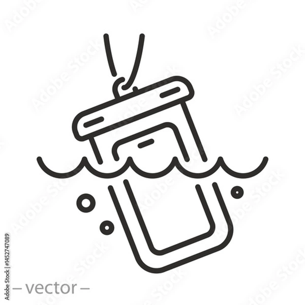 Fototapeta phone in a waterproof case, icon, smartphone underwater, thin line web symbol on white background - editable stroke vector illustration eps10