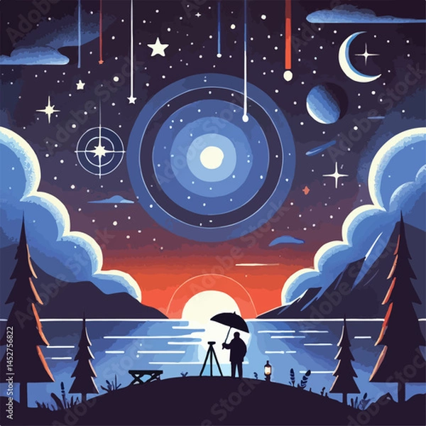 Fototapeta vector image of beautiful scenery at night