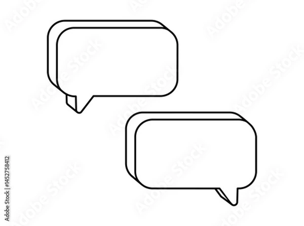 Fototapeta Hand drawn cute outline illustration two blank speech bubbles. Flat vector empty comment messages line art doodle. Dialog or discussion. Social media icon. Communication. Chat notification. Isolated.
