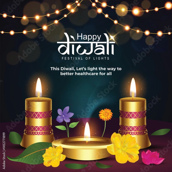 Fototapeta Vector illustration of Happy Diwali social media feed template written Hindi text means happy Diwali
