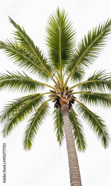 Fototapeta A single palm tree stands tall under a clear white sky
