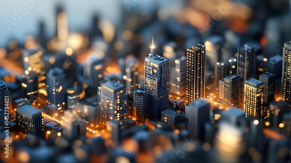 Obraz Miniature City Nightscape as a business and financial background