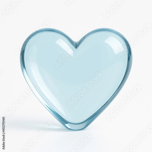 Obraz Glossy transparent glass heart in light blue on a white background. Minimalist, elegant, high-resolution 3D render with soft highlights. Valentine's Day designs, romantic greeting cards, love 