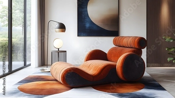 Fototapeta Modern abstract rug with geometric earth-tone design