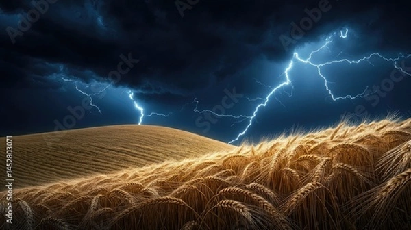 Obraz A wheatfield isolated on a rolling hill
