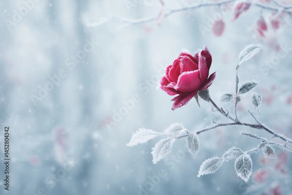 Obraz Frozen red rose in winter