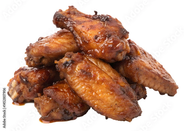 Fototapeta Appetizing chicken wings with glaze served on a black background ready to eat