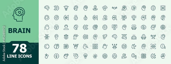 Fototapeta Brain icon set. Minimalist icons collection. Brainstorm simple icon set. Contain linear sign head, mental, mind, intelligence, psychology and more.