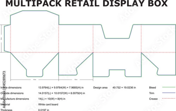 Fototapeta Multipack Retail Display Box Template With Dimensions And Manufacturing Details