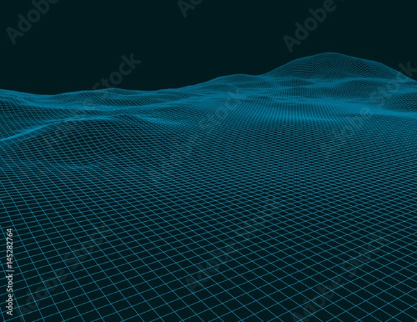 Fototapeta Abstract vector wireframe landscape background, 3d technology wireframe vector illustration.