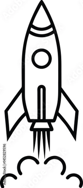 Fototapeta Simple Rocket Ship Launch Illustration In Black And White Minimal Style