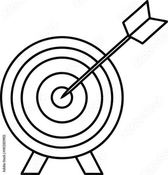 Fototapeta Target With Arrow Reaching Goal Center Minimalist Outline Design Vector Illustration
