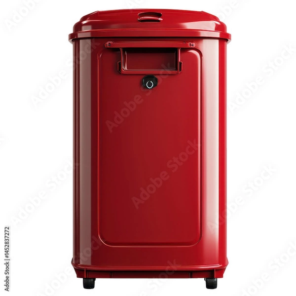 Fototapeta Red Metal Trash Bin with Wheels, Durable and Stylish Waste Container for Home and Office Use on Transparent Background