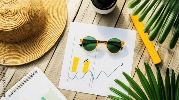 Fototapeta Summer Business Planning: Tropical Vibes & Growth Charts