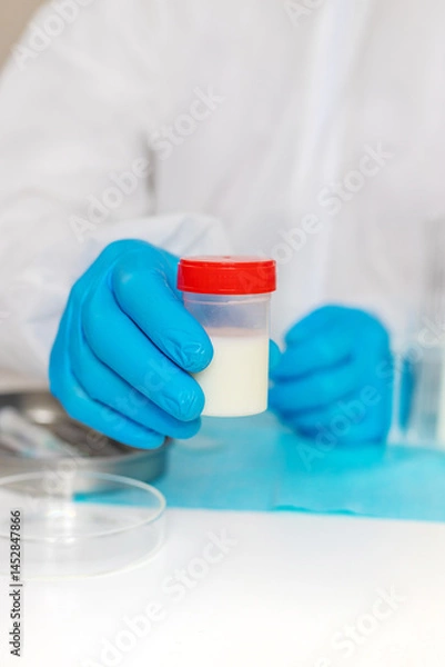Obraz Examine milk in the laboratory. Selective focus.