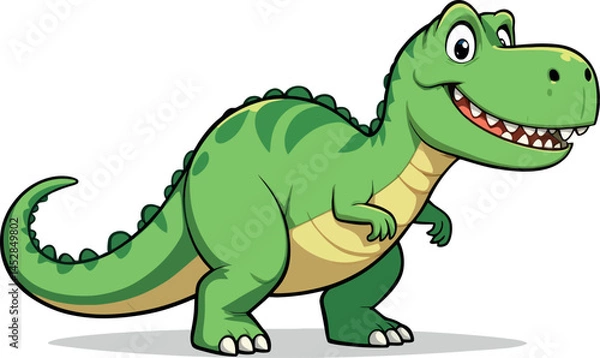 Obraz A cute green cartoon vector illustration shows a happy Tyrannosaurus Rex dinosaur character