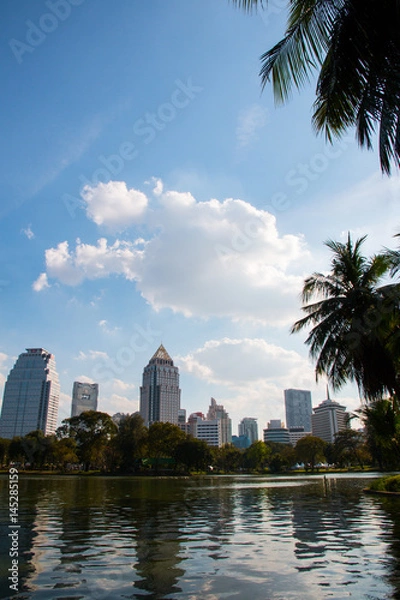 Fototapeta Cityscape at Lumpini park, Bangkok, Thailand