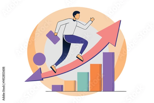 Fototapeta Business and financial growth concept, illustrated with a man sprinting on a chart symbolizing progress and success