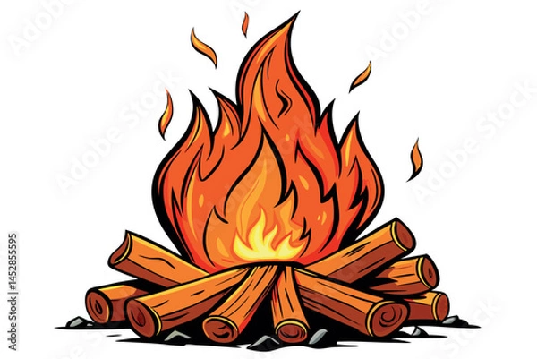 Obraz orange flames from a roaring campfire surrounded by burning logs, offering a cozy and inviting feel