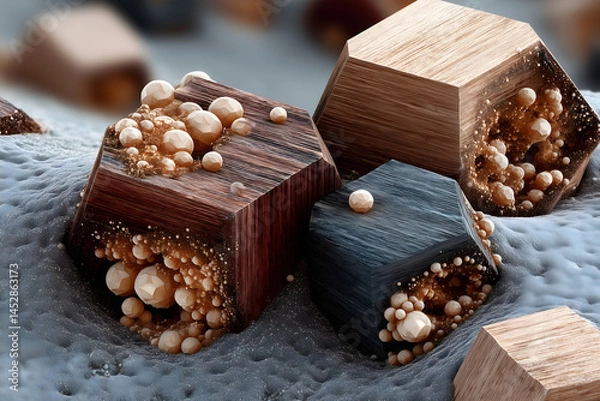 Fototapeta Microscopic wood-like crystals forming molecular pattern, clean composition