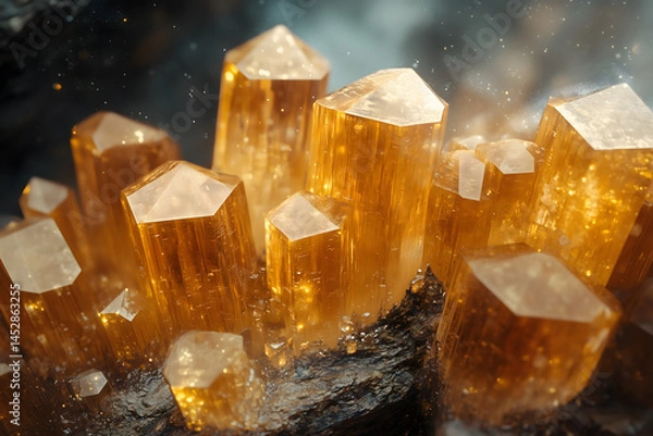 Fototapeta Microscopic wood-like crystals forming molecular pattern, clean composition