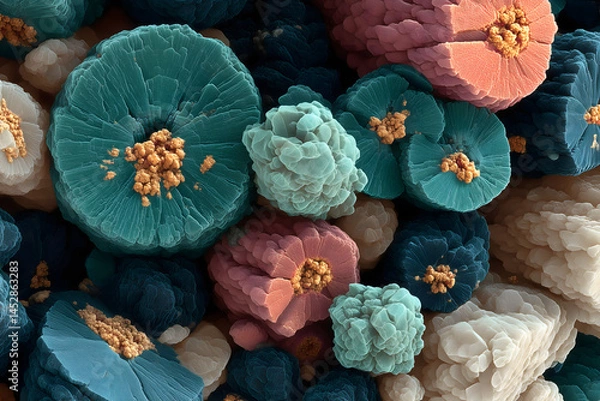 Fototapeta Microscopic wood-like crystals forming molecular pattern, clean composition