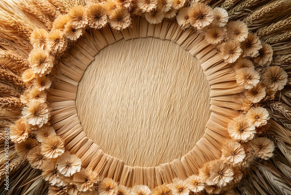 Fototapeta Minimal composition of dry wood fibers arranged in circular pattern, top view