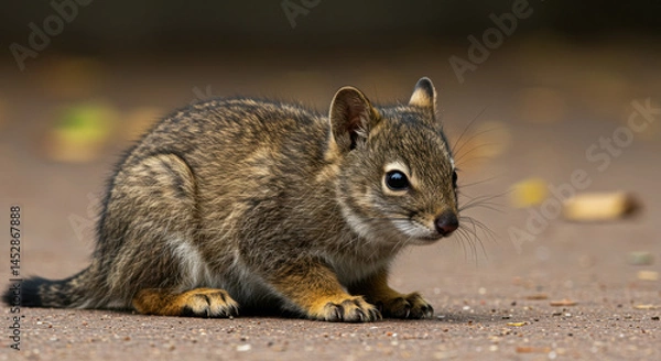 Fototapeta Close-Up of a Baby Squirrel on Ground with Autumn Leaves