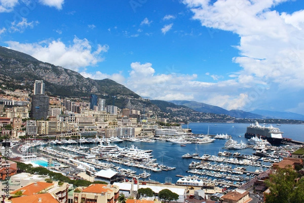 Fototapeta Beautiful view of the Monaco Bay with luxury boats - Monte Carlo