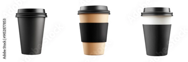 Fototapeta Set of Close-up of a woman's hand elegantly holding a paper coffee cup against a plain on transparent png background. Ai generated