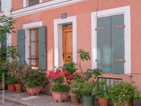 Fototapeta La rue Crémieux et ses maisons colorées dans la ville de Paris en France