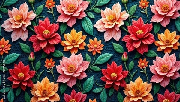 Fototapeta Intricate woven floral tapestry, seamless repeat, floral tapestry, repeat pattern