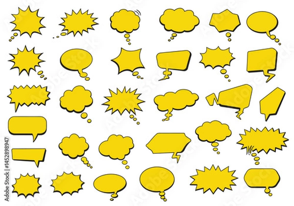 Fototapeta Yellow speech bubbles vector set, cartoon speech bubbles, chat bubbles, message bubbles, thought bubbles
