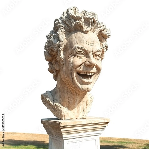 Obraz A portrait of a man smiling as a marble statue on clear white background