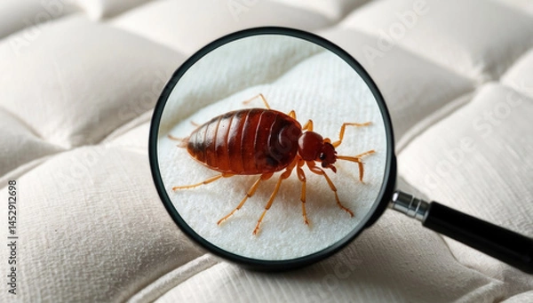 Fototapeta A single bed bug is visible on the surface of a mattress.