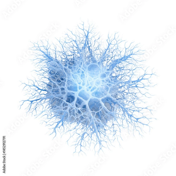 Fototapeta Abstract Blue Neural Network, Brain Structure, Cellular Visualization
