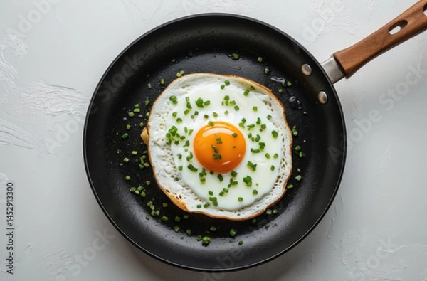 Fototapeta Fried egg, top view, isolated. Perfect for breakfast, food or cooking illustrations. Clean background.