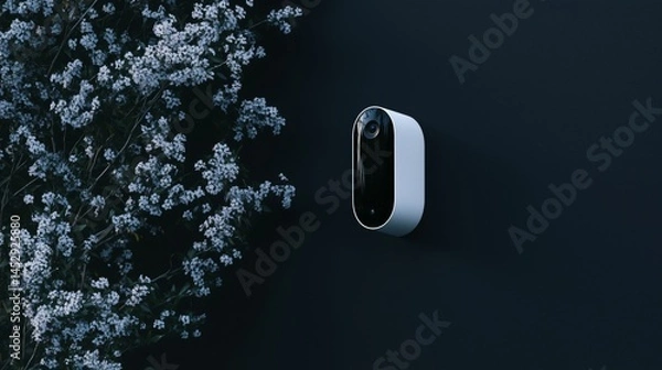 Obraz Sleek Modern Security Camera Mounted on Dark Wall