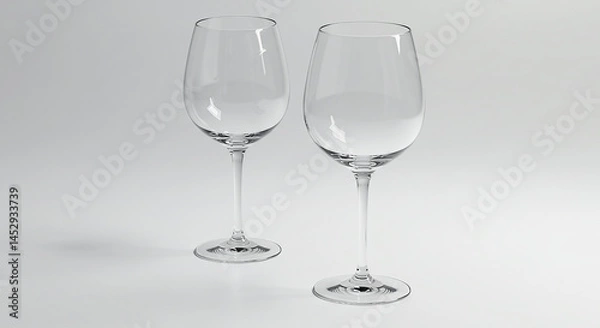 Fototapeta Two empty wine glasses standing on white background