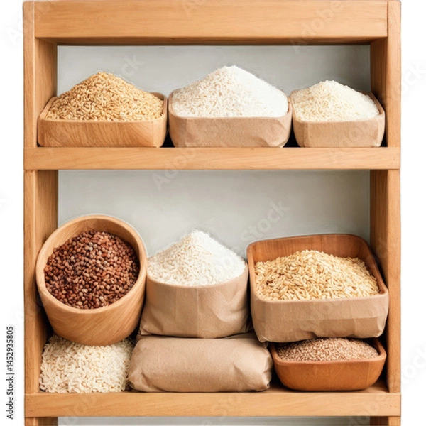 Fototapeta Shelf with assorted loaf breads for bakery or kitchen storage themes