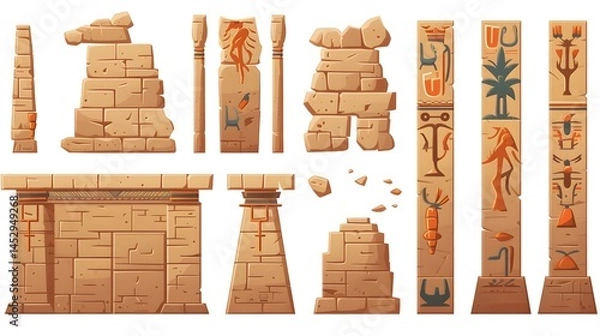 Fototapeta Ancient Egyptian Game Frames on Old Brick Wall Background for Creative Designs